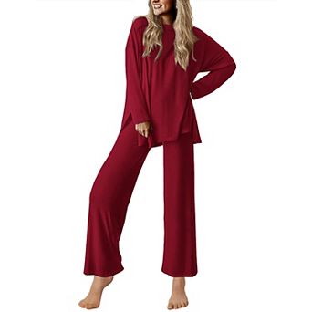 Ekouaer Lounge Sets for Womens Long Sleeve Pajamas Loungewear Pajamas Two Piece Travel Outfits Set