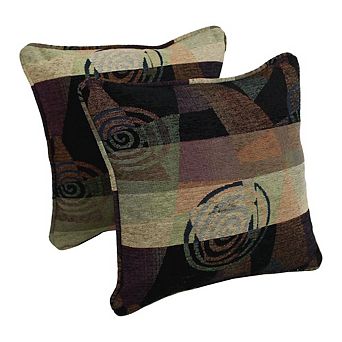 Blazing Needles Patterned Jacquard Chenille Square Throw Pillows (Set of 2)