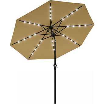 10FT Solar LED Patio Umbrella, Crank & Tilt, 8 Ribs, UV Protection, Waterproof for Garden Deck