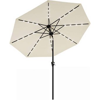 10FT Solar LED Patio Umbrella, Crank & Tilt, 8 Ribs, UV Protection, Waterproof for Garden Deck