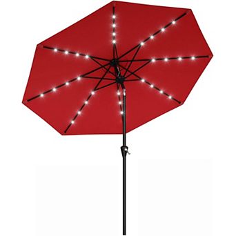 10FT Solar LED Patio Umbrella, Crank & Tilt, 8 Ribs, UV Protection, Waterproof for Garden Deck
