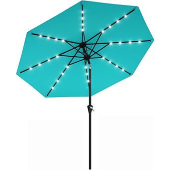 10FT Solar LED Patio Umbrella, Crank & Tilt, 8 Ribs, UV Protection, Waterproof for Garden Deck