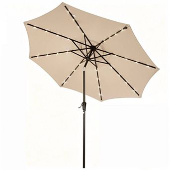 9FT Patio Umbrella with Solar LED Lights, Tilt and Crank, 8 Ribs for Garden Deck