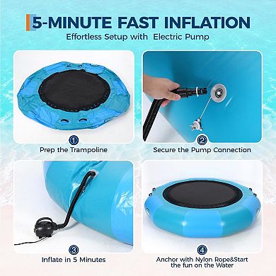 10x10ft Gradient Sky Blue PVC Inflatable Water Trampoline with Ladder and Electric Pump