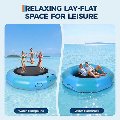 10x10ft Gradient Sky Blue PVC Inflatable Water Trampoline with Ladder and Electric Pump