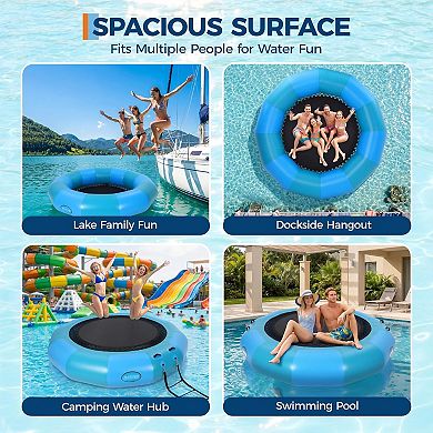 10x10ft Gradient Sky Blue PVC Inflatable Water Trampoline with Ladder and Electric Pump