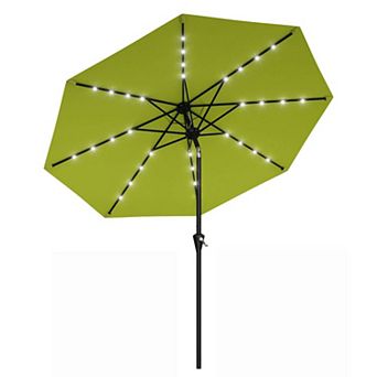 9FT Solar LED Patio Umbrella, UV Protection, Waterproof, 8 Ribs, Crank & Tilt for Garden
