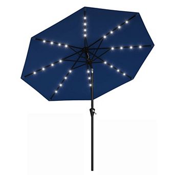 9FT Solar LED Patio Umbrella, UV Protection, Waterproof, 8 Ribs, Crank & Tilt for Garden