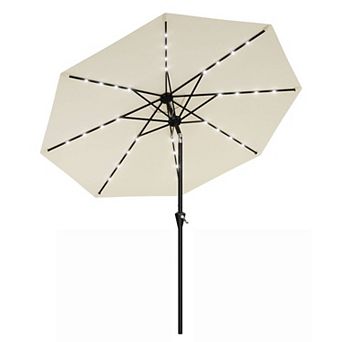 9FT Solar LED Patio Umbrella, UV Protection, Waterproof, 8 Ribs, Crank & Tilt for Garden