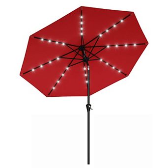 9FT Solar LED Patio Umbrella, UV Protection, Waterproof, 8 Ribs, Crank & Tilt for Garden