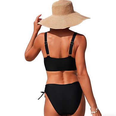Women's Two-Piece Bikini with Cutout Plunge Top and Lace-Up Side Tie Bottoms