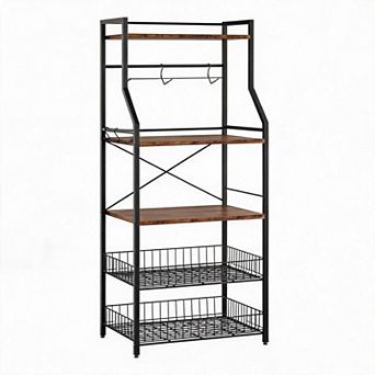 Kitchen Bakers Rack with Storage Cabinet and Wire Baskets Coffee Bar and Microwave Stand