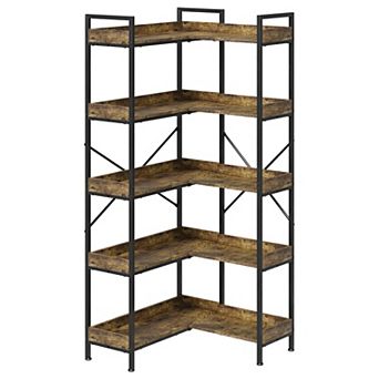 L Shaped Corner Bookshelf, 5 tier Freestanding Bookcase, for Office, Living Room