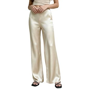Women High Waist Wide Leg Pants Elegant Flowy Straight Leg Trousers Casual Long Pants