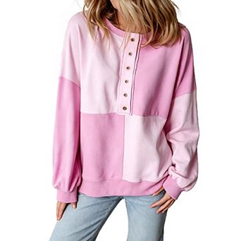 Women Color Block Sweatshirt Crew Neck Long Sleeve Pullover Loose Casual Color Contrast Top
