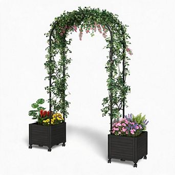 Rustproof Metal Garden Arch Trellis 47 in Tall Wedding Backdrop Stand with Planter Box
