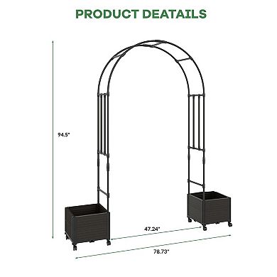 Rustproof Metal Garden Arch Trellis 47In Tall Wedding Backdrop Stand with Planter Box
