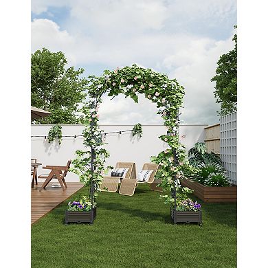 Rustproof Metal Garden Arch Trellis 47In Tall Wedding Backdrop Stand with Planter Box