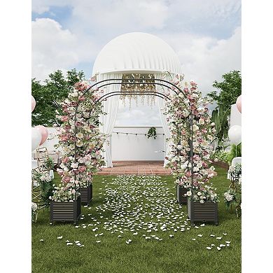 71Inch Black Metal Garden Arch Trellis Adjustable Wedding Backdrop with Planter Box