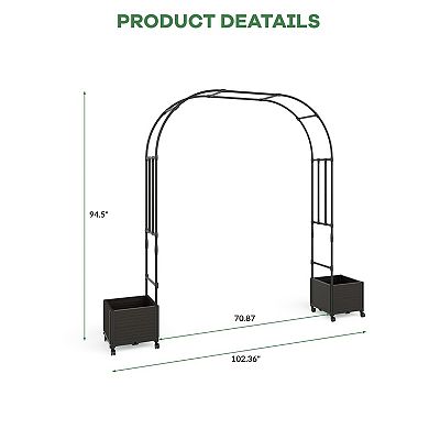 71Inch Black Metal Garden Arch Trellis Adjustable Wedding Backdrop with Planter Box