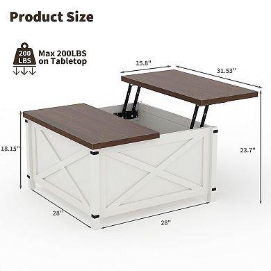 Lift Top Coffee Table, Hidden Storage Coffee Table, Rustic Industrial Lift Table