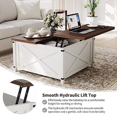 Lift Top Coffee Table, Hidden Storage Coffee Table, Rustic Industrial Lift Table