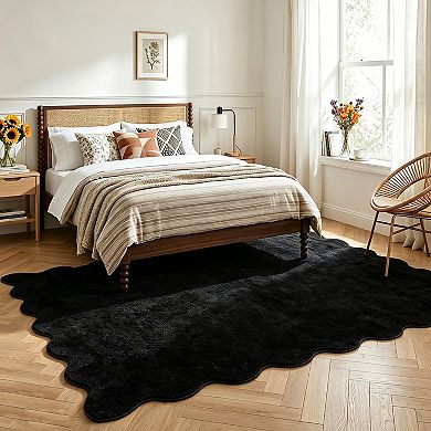Scalloped Solid Ultra-Soft Washable Rug Indoor Thick Plush Non Slip Easy Clean Fuzzy Fluffy Carpet