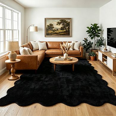 Scalloped Solid Ultra-Soft Washable Rug Indoor Thick Plush Non Slip Easy Clean Fuzzy Fluffy Carpet