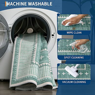 Bordered Cute Washable Area Rug with Rubber Backing Foldable Stain-Resistant Non-Slip Carpet