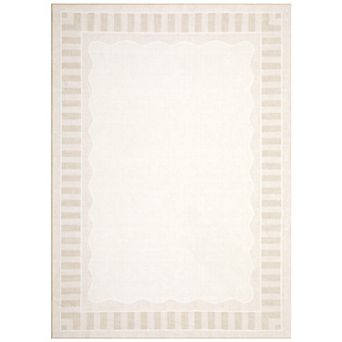Geometric Bordered Washable Area Rug with Rubber Backing for Living Room Stain Resistant Carpet