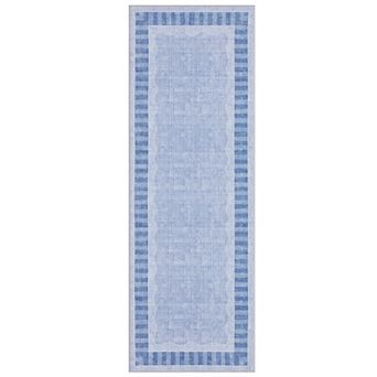 Geometric Bordered Washable Area Rug with Rubber Backing for Living Room Stain Resistant Carpet