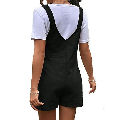 Women's Maternity Short Overalls Casual Bib Jumpsuits with Pockets