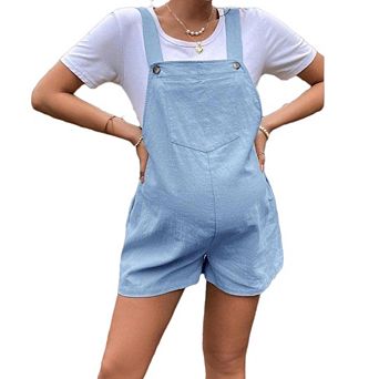 Women's Maternity Short Overalls Casual Bib Jumpsuits with Pockets
