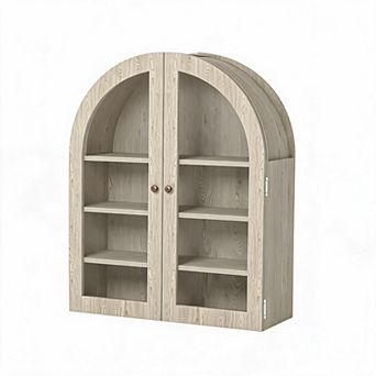 Arched Bathroom Wall Cabinet, Wooden Medicine Storage Cabinet Over Toilet with 2 Doors