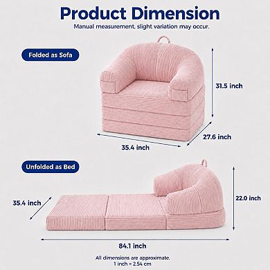 Corduroy Convertible Floor Chair & Sleeper Bed, 2 in 1 Folding Couch Sofa for Apartment Dorm