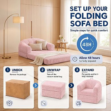 Corduroy Convertible Floor Chair & Sleeper Bed, 2 in 1 Folding Couch Sofa for Apartment Dorm