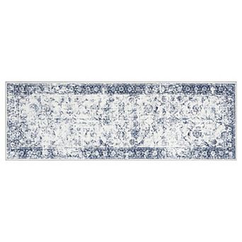 Washable Vintage Floral Rug Low Pile Area Rug Non Slip Mat Stain Resistant Carpet for Living Room