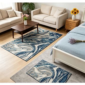 Modern Abstract Washable Area Rug mark Resistant Folding Carpet for Living Room Dining Roo, Bedroom,