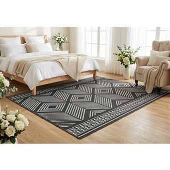 Modern Striped Area Rug Plaid Area Rug Washable Rugs Stain Resistant Floor Cover Ultra Soft Carpet