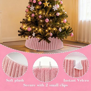 Christmas Tree Collar Soft Plush Tree Skirt with Stripe Textured Pattern for Xmas Holiday Decor