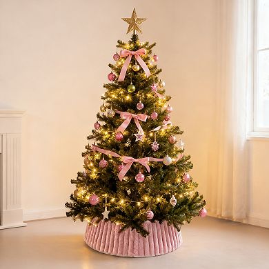 Christmas Tree Collar Soft Plush Tree Skirt with Stripe Textured Pattern for Xmas Holiday Decor