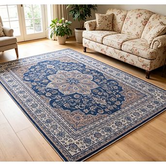 Vintage Washable Area Rug Collapsible Floral Carpet Traditional Vintage Accent Mat for Living Room