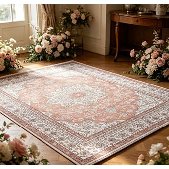 Vintage Washable Area Rug Collapsible Floral Carpet Traditional Vintage Accent Mat for Living Room