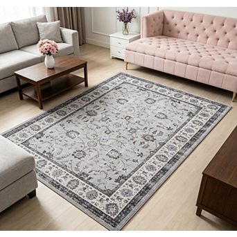 Vintage Living Room Area Rug Washable Oriental Traditional Distressed Farmhouse Rugs for Home