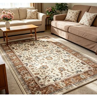 Vintage Living Room Area Rug Washable Oriental Traditional Distressed Farmhouse Rugs for Home