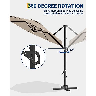 10FT Cantilever Patio Umbrella with Solar LED Lights & Base