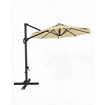 10FT Cantilever Patio Umbrella with Solar LED Lights & Base