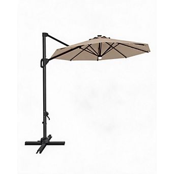 10FT Cantilever Patio Umbrella with Solar LED Lights & Base