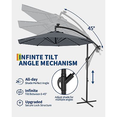 10FT Cantilever Patio Umbrella with Solar LED Lights