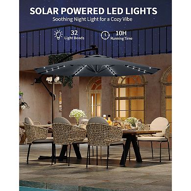 10FT Cantilever Patio Umbrella with Solar LED Lights